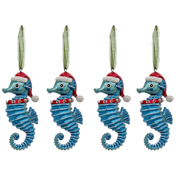 4-Pack: National Tree Company Glass Seahorse Teal Ornaments