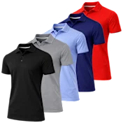5-Pack: GBH Men's Short Sleeve Moisture Wicking Performance Quick Dry Polo Shirt