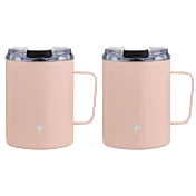 Paquete de 2: Tazas de café JoyJolt de 12 oz con asa y tapas transparentes abatibles