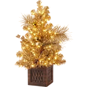 National Tree Company 36" Christmas Be Merry Decorated Gold Tabletop