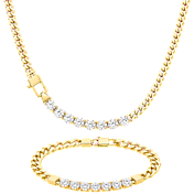 Saffron 18K Gold Plated Cuban Link Cubic Zirconia Necklace & Bracelet Set