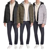 Kenneth Cole New York Men's Hooded Puffer with Inner Jersey Knit Bib