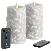 The Sculpted Wax Pinecone and Greenery Flameless Candle Set