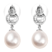 D'Joy Freshwater Pearl & White Zircon Sterling Silver Earrings 0.50ctw