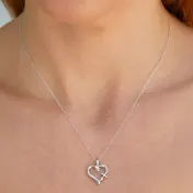 The Sterling SIlver DIamond Heart and Cross Pendant Necklace