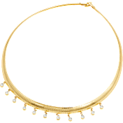 Savvy Cie Omega Style Necklace with Round Cubic Zirconia Fringe