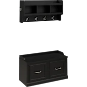 Woodland 40W Shoe Storage Bench with Doors and Wall Mounted Coat Rack