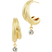 Savvy Cie Double Hoop Earrings with Round Cubic Zirconia Drop
