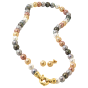 JOIA De Majorca 8mm 18" Multi-Color Pearl Necklace & Stud Earrings