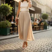 WynneLayers Pull-On Pleated Pant with Chiffon Overlay