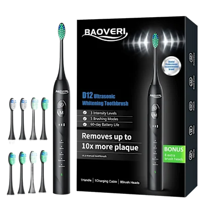 BAOVERI D12 Ultrasonic Whitening Toothbrush with 8 Brush Heads