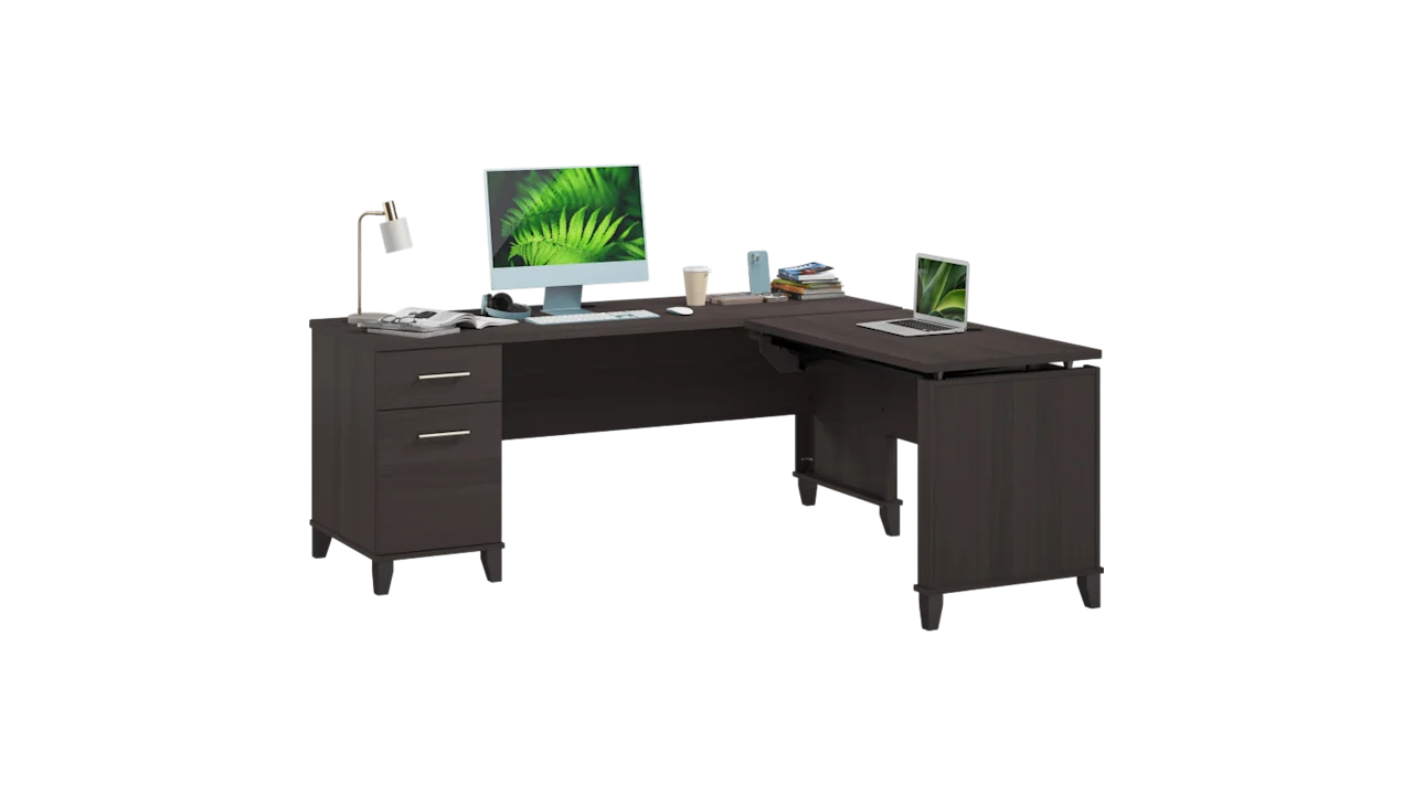 Somerset 72W 3 Position Sit to Stand L Shaped Desk in Mocha Cherry