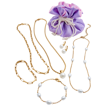 Savvy Cie 7-Piece Genuine Pearl Jewelry Set with Travel Bag