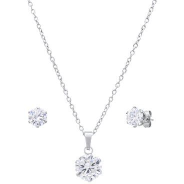 Saffron Stainless Steel Cubic Zirconia Necklace & Stud Earring Set