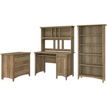Salinas Mission Desk with Hutch, Lateral File Cabinet and 5 Shelf Bookcase