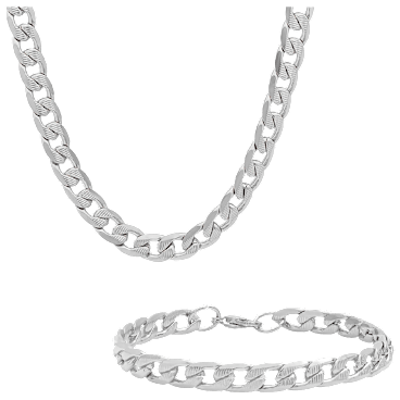 Steeltime Men's Cuban Link Necklace & Bracelet Set