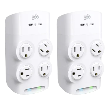 2-Pack: 360 Electrical Rotating Surge Protector with 4 Outlets & 2 USB-C Ports