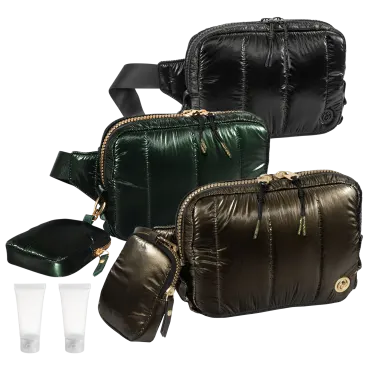 Joan & David Metallic Tubular Quilted Nylon Passport Sling Bag