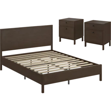Avery Queen Platform Bed with Set of 2 Nightstands with Drawers