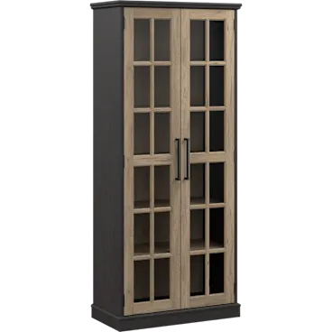 Westbrook Curio Cabinet with Glass Doors in Vintage Black/Restored Tan Hickory