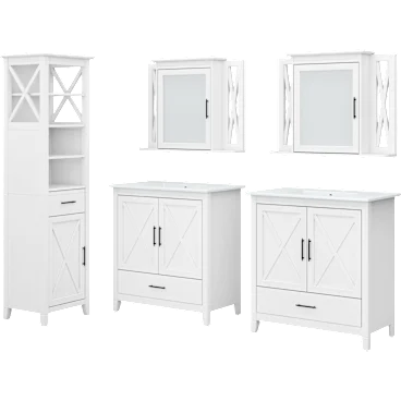 Key West 64W Double Vanity Set with Sinks, Medicine Cabinets and Linen Tower
