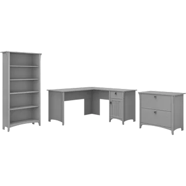 Salinas 60W L Shaped Desk with Lateral File Cabinet and 5 Shelf Bookcase