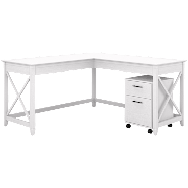Key West 60W L Shaped Desk with 2 Drawer Mobile File Cabinet