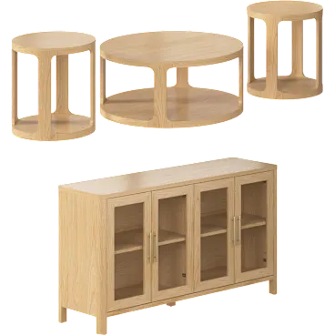 Vera 60W TV Stand with Round Coffee Table and Set of 2 End Tables
