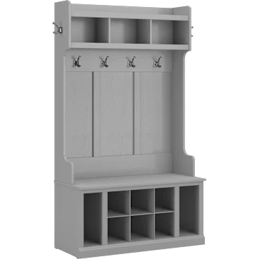 Woodland 40W Hall Tree and Shoe Storage Bench with Shelves in Cape Cod Gray