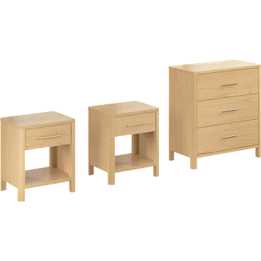 Vera 3 Drawer Dresser with Set of 2 Nightstands with Drawer