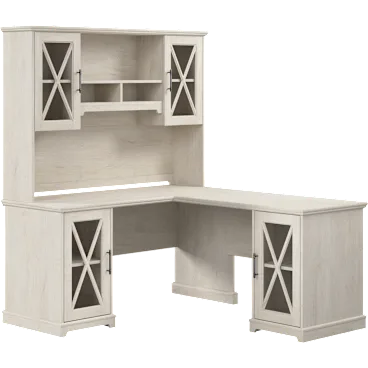 Lennox 60W Farmhouse L Shaped Desk with Hutch and Storage Cabinets