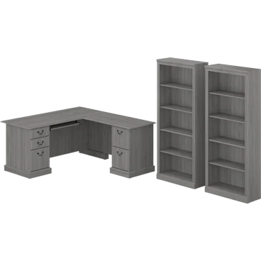 Saratoga L Shaped Computer Desk and Bookcase Set
