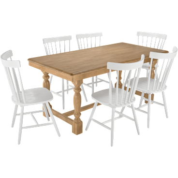 Sterling 67W Squire Trestle Dining Table with 6 High Back Spindle Dining Chairs