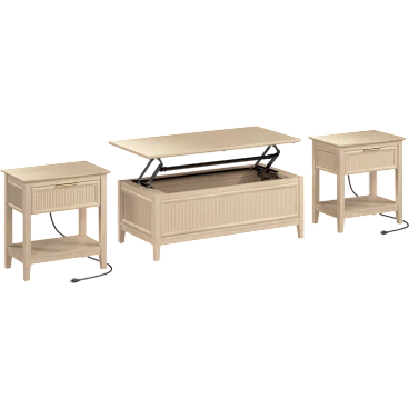 Camille Fluted Lift Top Coffee Table and End Tables Set