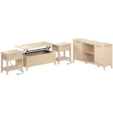 Camille Fluted TV Stand, Lift Top Coffee Table, and 2 End Tables Set