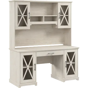 Lennox 60W Farmhouse Desk with Hutch and Keyboard Tray