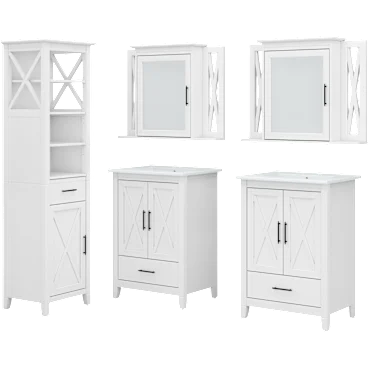 Key West 48W Double Vanity Set with Sinks, Medicine Cabinets and Linen Tower