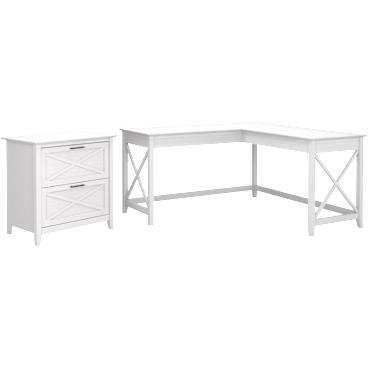 Key West 60W L Shaped Desk with 2 Drawer Lateral File Cabinet