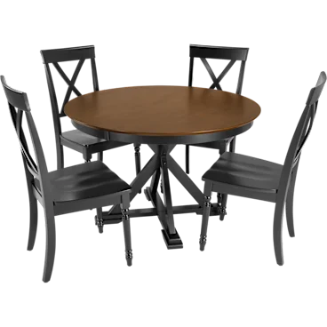 West End 45W Round Trestle Dining Table with 4 Cross Back Dining Chairs