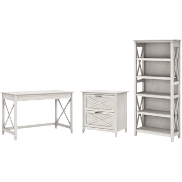 Key West 48W Writing Desk w/ 2 Drawer Lateral File Cabinet and 5 Shelf Bookcase