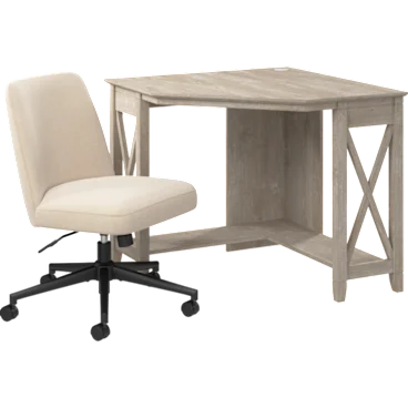 Key West 34W x 34D Small Corner Desk and Chair Set in Washed Gray