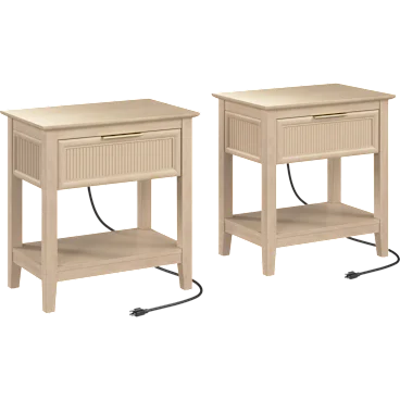 2-Pack: Camille Fluted End Table with Drawer & Built-in Charging