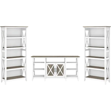 Key West Tall TV Stand with Set of 2 Bookcases
