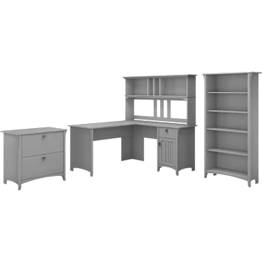 Salinas 60W L Shaped Desk with Hutch, Lateral File Cabinet and 5 Shelf Bookcase