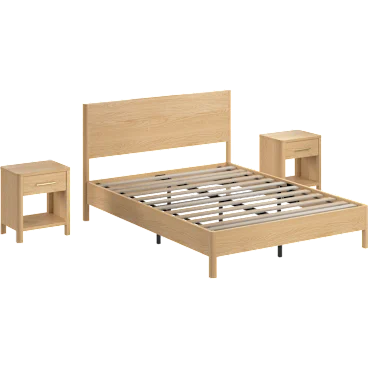 Vera Queen Platform Bed with Set of 2 Nightstands with Drawer