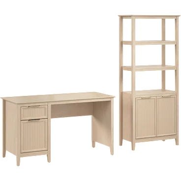 Camille 54W Fluted Office Desk and 5 Shelf Bookcase with Storage