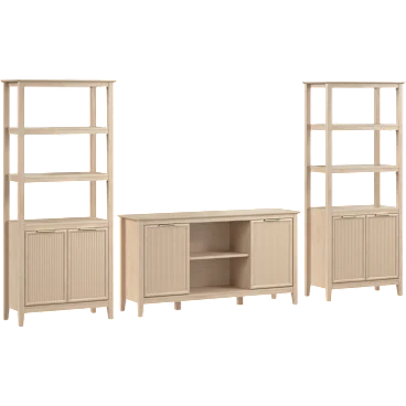 Camille Fluted TV Stand with Set of 2 Bookcases with Doors