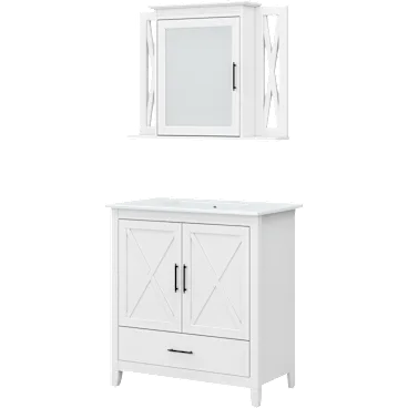 Key West 32W Bathroom Vanity Sink with Mirror in White Ash