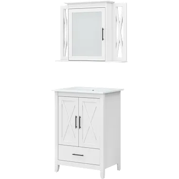 Key West 24W Bathroom Vanity Sink with Mirror in White Ash