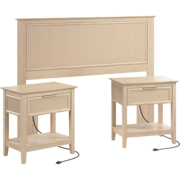 Camille 65W Fluted Full/Queen Headboard with Set of 2 Nightstands